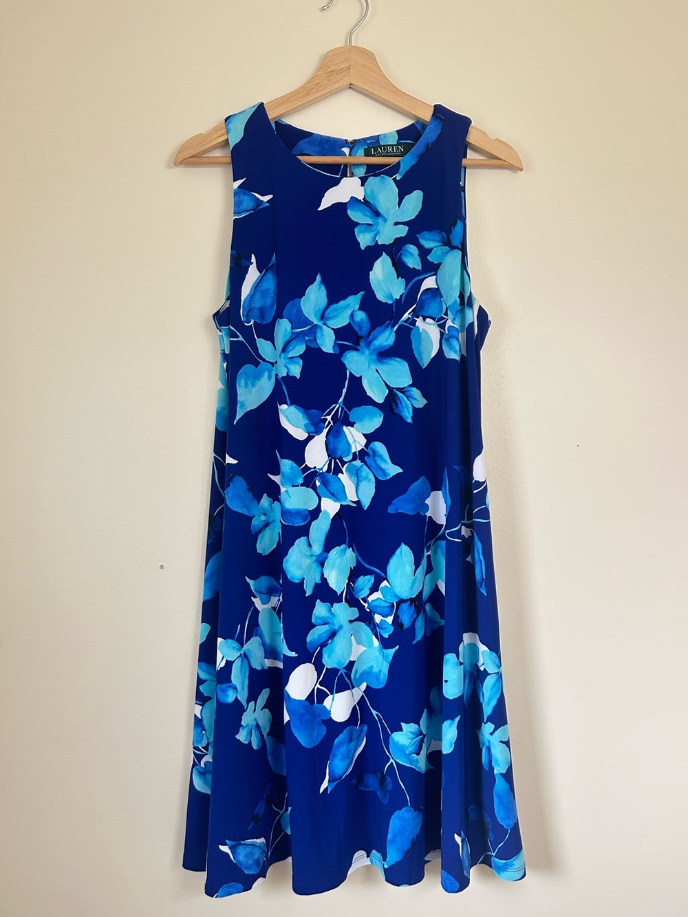Lauren Ralph Lauren Blue Floral Matte Jersey Midi A-Line Dress | Size 12